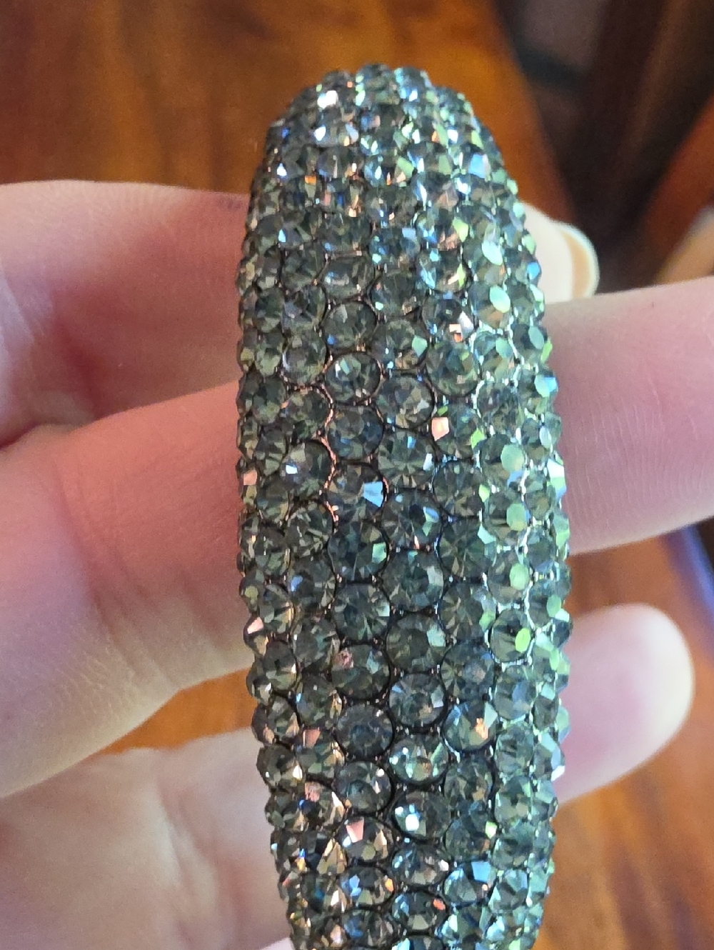 Rhinestone Bracelet Magnetic Closure Black Finish Metal EUC - Picture 3 of 4